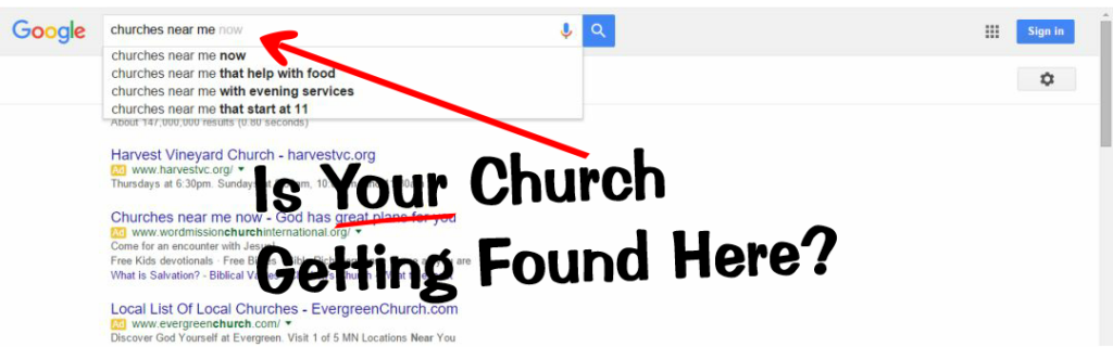 example of church-related search in Google