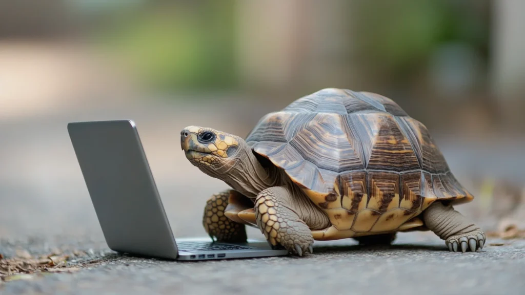 Tortoise using a laptop